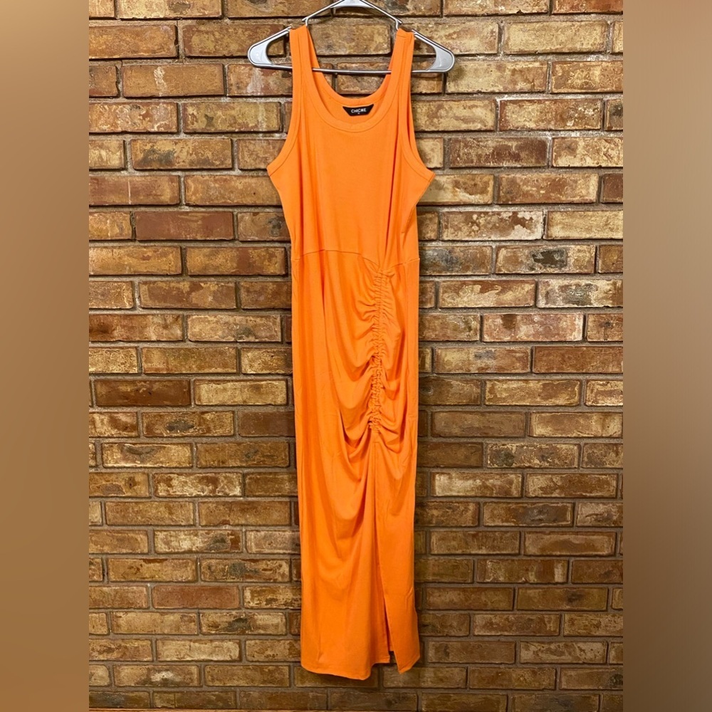 Sleeveless Orange Maxi Dress with Side Ruching